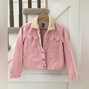 Gap Girls Pink Corduroy Sherpa cropped Jacket Size 14